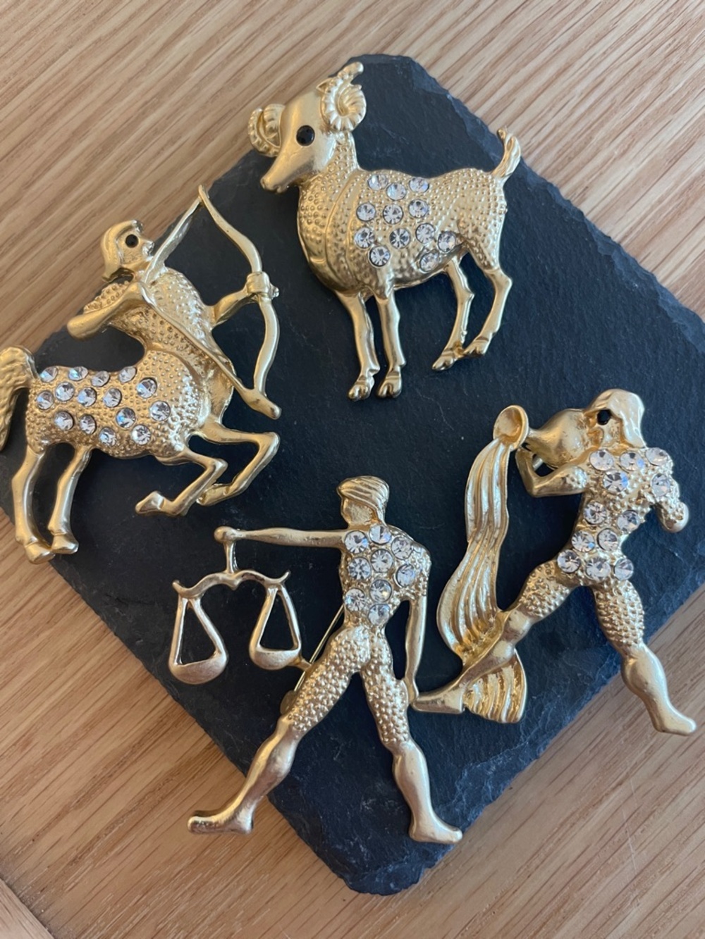 Zodiac Brooch Bundle Astrology Libra Aries Crystal Gold Celestial Jewelry Set
